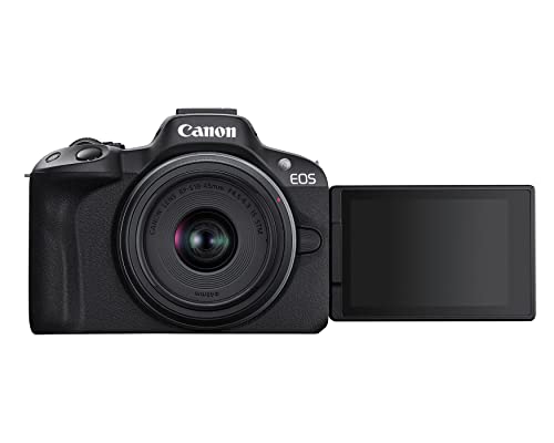 Canon EOS R50 Mirrorless Camera RF S18 45mm F4.5 6.3 is STM Lens Kit, 24.2 Megapixel CMOS (APS C) Sensor, 4K Video, Hybrid Camera, Photo and Video, Vlogging, Content Creator, RF Mount, Black