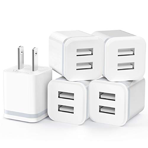 Luoatip Usb Wall Charger, 5 Pack 2.1A/5V Dual Port Usb Cube Power Adapter Charger Plug Charging Block Replacement For Iphone Xs/Xr/X, 8/7/6 Plus, Samsung, Htc, Lg, Moto, Android Phones