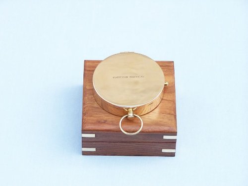 Hampton Nautical Solid Brass Gentlemen'S Compass With Rosewood Box, 4', Brass