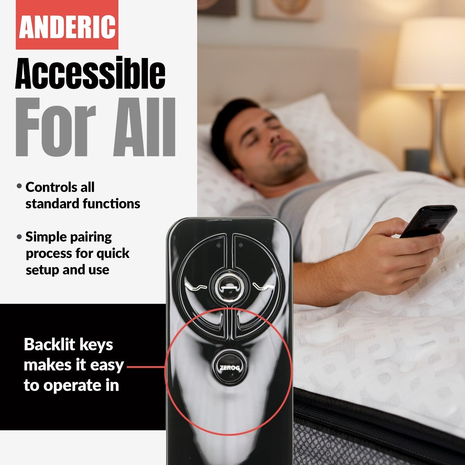 Anderic Substitute For Sealy RF399A EASE 3.0 / 4.0 Adjustable Bed Remote Control - JLDK.30.03.24 [RR399A]
