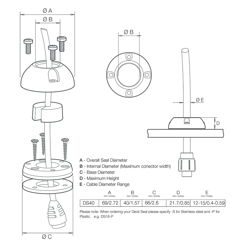 Scanstrut Ds40-S Vertical Cable Seal - Stainless Steel,WBHDWA001343043