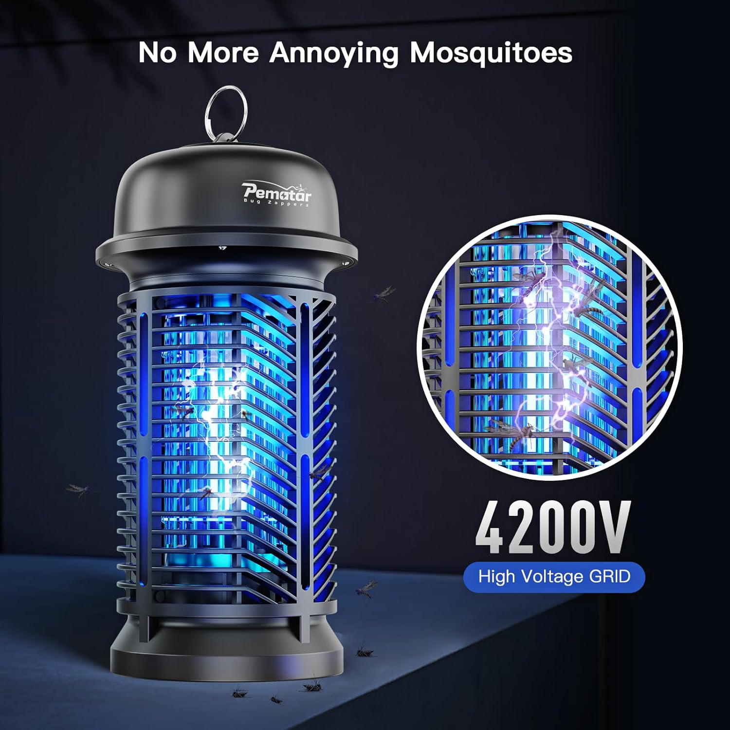 Bug Zapper Outdoor Electric, 4200V/20W High Power Voltage Mosquito Zapper, IPX4 Waterproof Fly Traps, Fly Zapper for Camping, Backyard, Patio and Garden