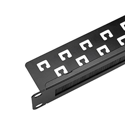 Navepoint 1U Rack Mount Cable Management Panel With Tidy Brush Slot For Cable Entry For 19 Inch Rack Or Cabinet Black