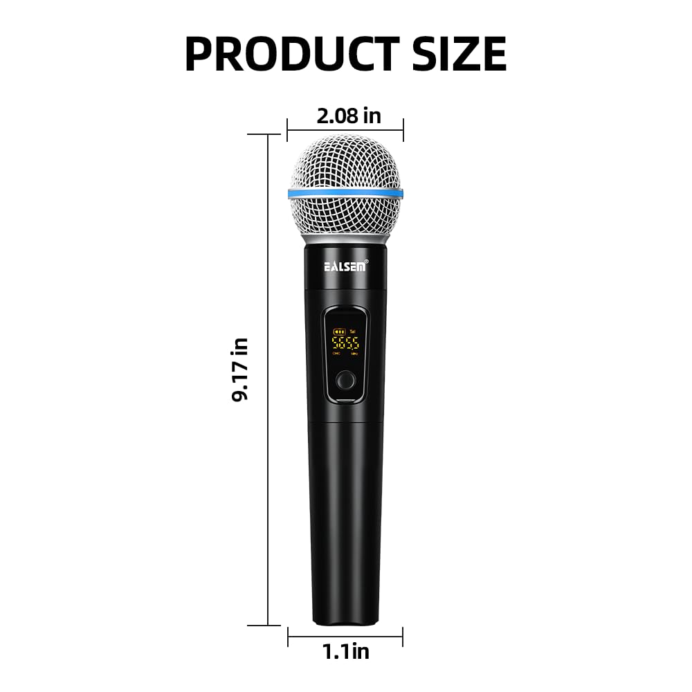 Ealsem Es-384 4-Ch Uhf Wireless Handheld Microphone System - 164Ft Range, Rechargeable Receiver, Plug-And-Play For Karaoke & Liv