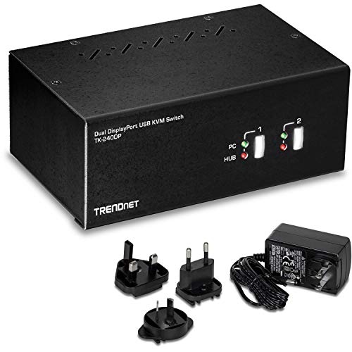 Trendnet 2 Port Dual Monitor Displayport Kvm Switch With Audio, 2 Port Usb 2.0 Hub, 4K Uhd Resolutions Up To 3840 X 2160, Connec