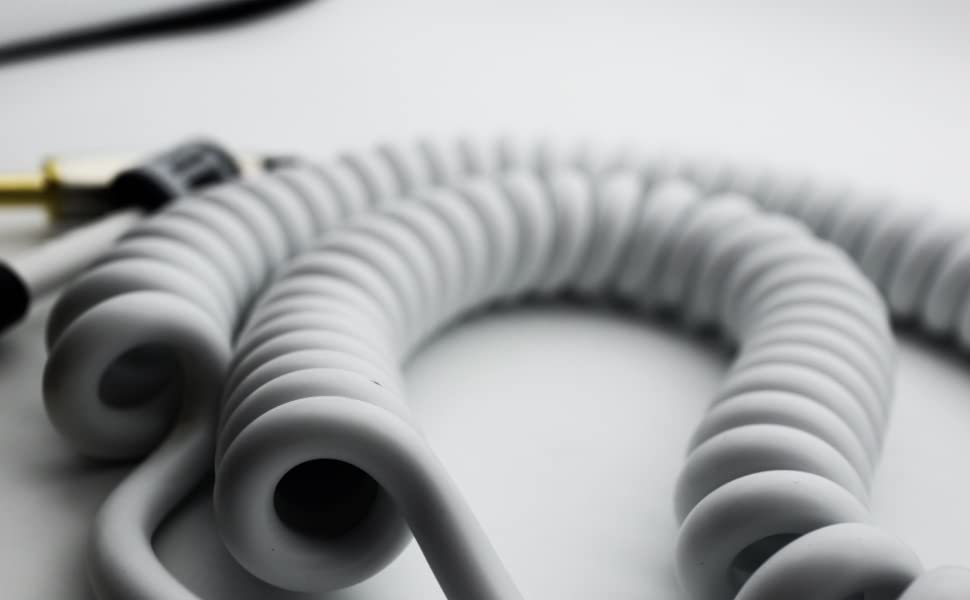 Eitmoss Coiled Guitar Cable With Mute Button Electric Instrument Coil Cable Curly Instrument Cable Stretchable 1/4 Right Angle T