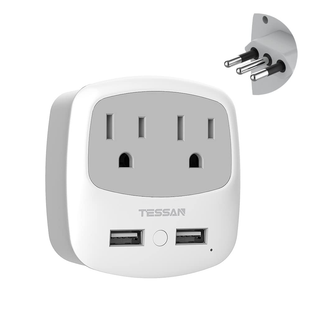 Tessan Italy Travel Plug Adapter, Type L Power Converter With 2 Usb Charger Ports 2 American Outlets, Italian Adaptor For Us To