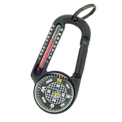 Sun Company Tempacomp - Ball Compass And Thermometer Carabiner | Hiking, Backpacking, And Camping Accessory | Clip On To Pack, P