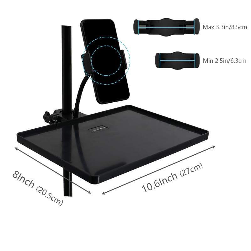 Mic Stand Table With Phone Holder, Clip On Tray Fit Most Music Room Accessories, Microphone Stand Phone Holder For Stage, Live S