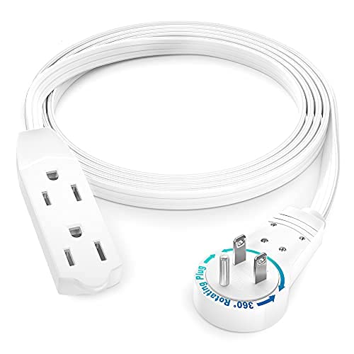 Maximm Cable 4 Ft 360� Rotating Flat Plug Extension Cord/Wire, 16 Awg Multi 3 Outlet Extension Wire, 3 Prong Grounded Wire   White   Ul Certified