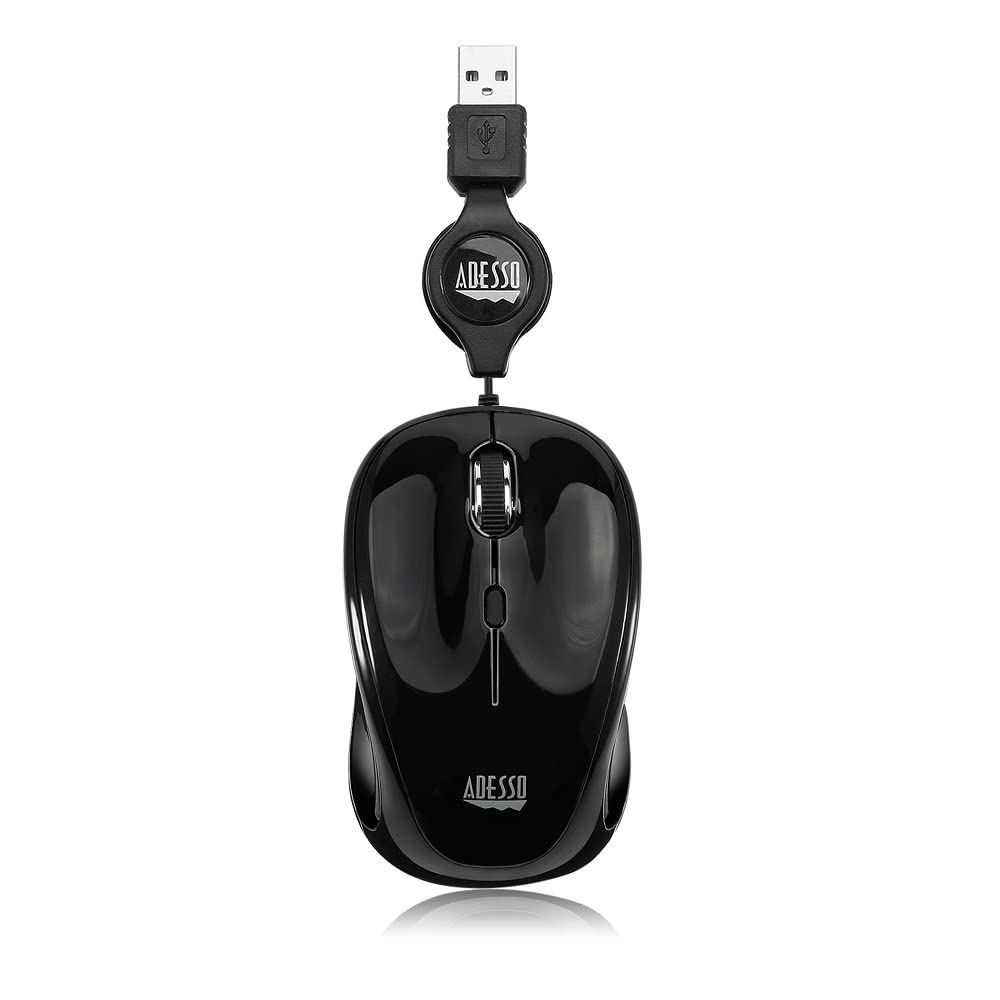 Adesso Ergonomic Imouse S8   Retractable Optical Usb Mouse (Black)