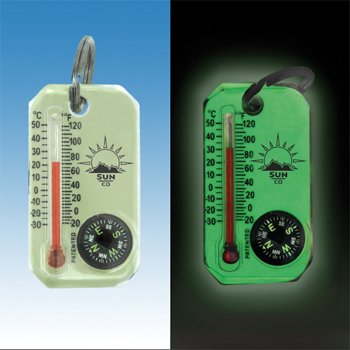 Sun Company Lumagage | Multi Functional Glow In The Dark Zipper Pull Compass & Thermometer With Wind Chill Chart | Ideal For Cam