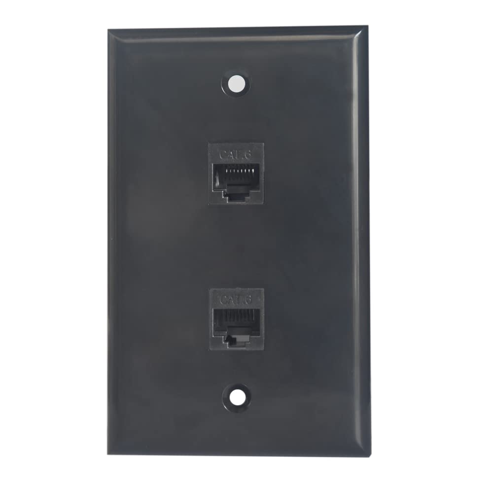 Bupldet 2 Port Ethernet Wall Plate Black  Single Gang Cat6 Rj45 Ethernet Cable Wall Plate Female To Female Faceplate