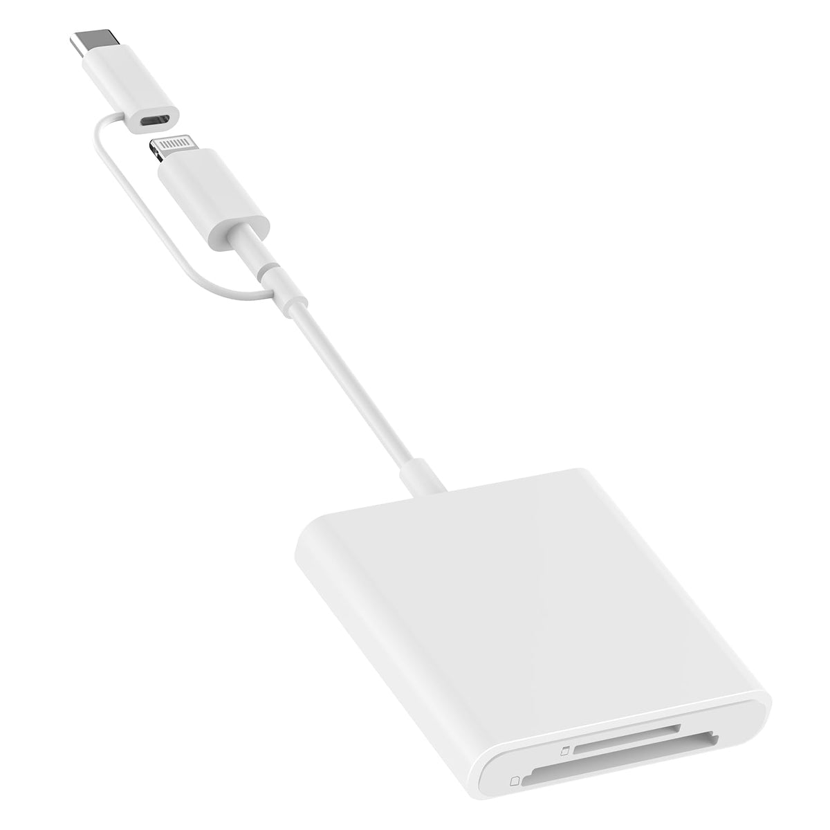 SD Card Reader for iPhone iPad, Lightening & USB-C Dual-Connector Trail Game Camera SD Card Viewer with MicroSD/SD Dual Slot Plug and Play for iPhone 16 15 14, iPad Pro/Air/Mini Galaxy Photography