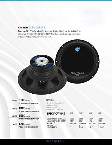 Planet Audio Ac15D Car Subwoofer   2100 Watts Maximum Power, 15 Inch, Dual 4 Ohm Voice Coil, Easy Mounting, Sold Individually