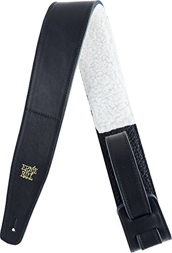Ernie Ball Italian Leather With Fur Padding Guitar Strap, Black (P04137)