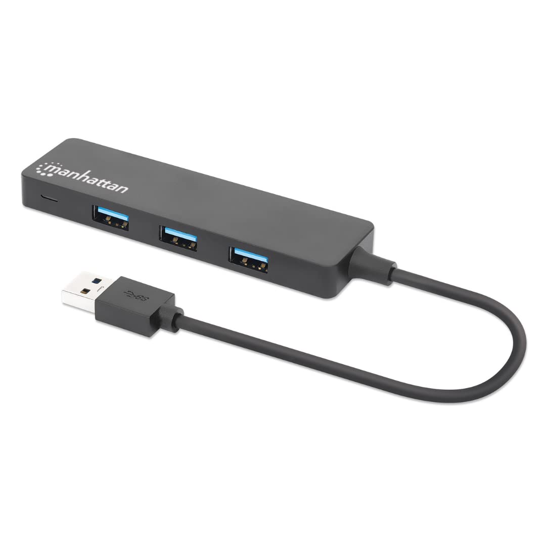 Manhattan USB-A 4-Port Hub, 4X USB-A Ports, 5 Gbps (USB 3.2 Gen1 aka USB 3.0), Bus Power, Black, Box