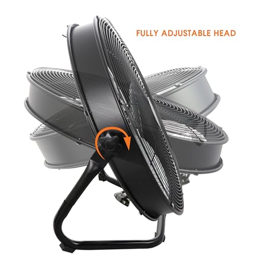 Vie Air Va 20W 20'' Industrial Floor Drum Fan With 3 Speed, 360 Tilt Head, Black