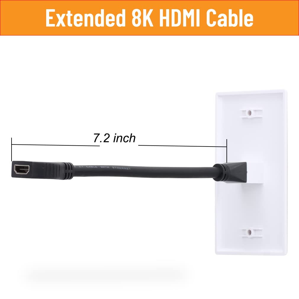 Yoemely 8K Hdmi Wall Plate In White, 2 Port, 2 Pack, Hdmi Outlet Wall Plate With Hdmi Wall Outlet Cable To Support 8K 60Hz And 4