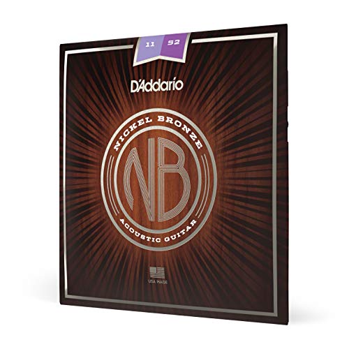D'Addario Acoustic Guitar Strings, Nickel Bronze, Nb1152, Custom Light Gauge 11 52, 6 String Set, Pack Of 1