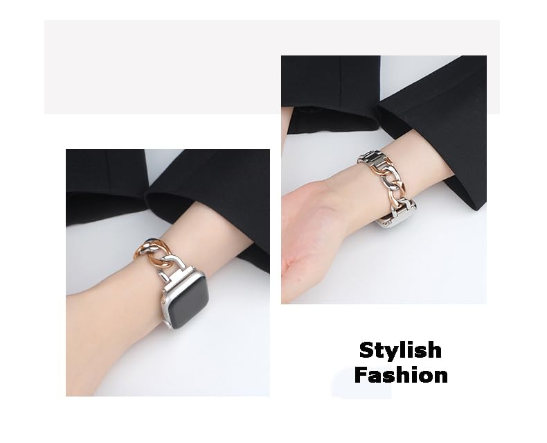 Kolgios 38/40/41Mm Sliver/Rosegold Cool Women Chain Smartwatch Bands Compatible For Apple Watch Bands Series 9/8/7/6/Se/5/4 Char