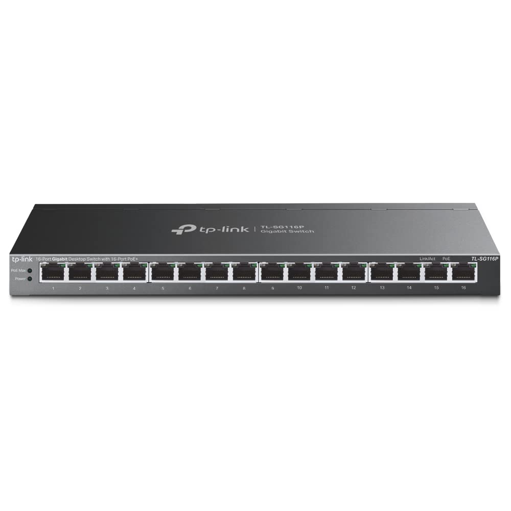 Tp Link Tl Sg116P | 16 Port Gigabit Poe Switch | 16 Poe+ Ports @120W | Plug & Play | Extend, Priority & Isolation Mode | Poe Aut