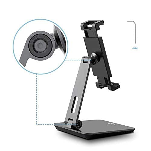 Kabcon Tablet Stand,Tightness Adjustable Aluminum Alloy Tablet Stand For Desk, 360 Swivel Foldable Tablets Stands Dock For 4'' 1