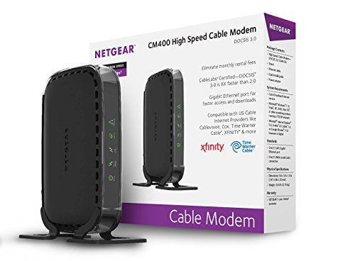 Netgear Cable Modem Cm400 Compatible With Cable Providers Xfinity By Comcast, Spectrum, Cox | For Cable Plans Up To 100 Mbps | D