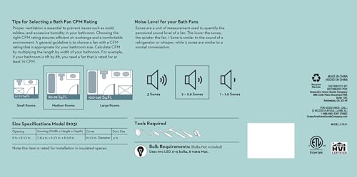 Good Housekeeping Kingsley (81031) Decorative 90 Cfm 2.5 Sones Bathroom Ventilation Exhaust Fan With Lighting (Matte Black)