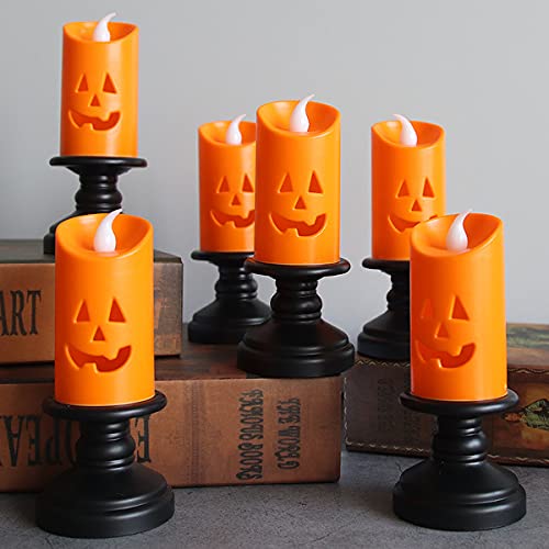 Ybb 6Pcs Halloween Pumpkin Candle Light, Halloween Orange Flameless Candle Lights Led Lamps Festival Decor Light For Halloween P