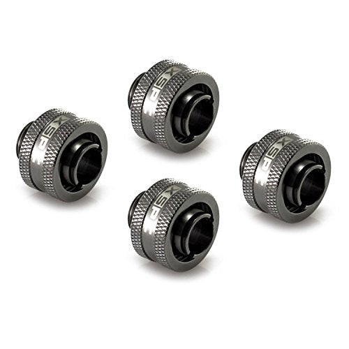Xspc G1/4'' To 7/16'' Id, 5/8'' Od Compression Fitting V2 For Soft Tubing, Black Chrome, 4 Pack
