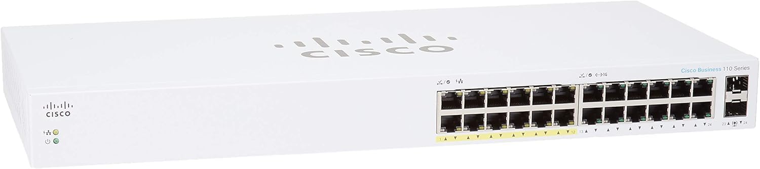 Cisco Business CBS110-24PP Unmanaged Switch | 24 Port GE | Partial PoE | 2x1G SFP Shared | Limited Lifetime Protection (CBS110-2