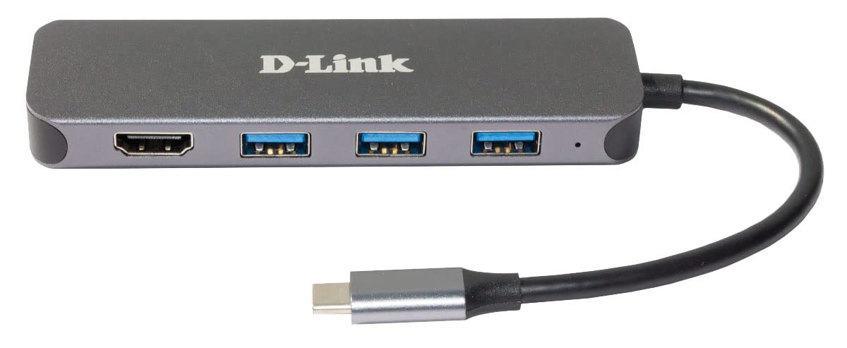 D-Link DUB-2333 5-in-1 USB-C Hub with Power Delivery (PD 60W), 4K HDMI, 3 USB 3.0 Ports for Windows, macOS Computers, Chromebook