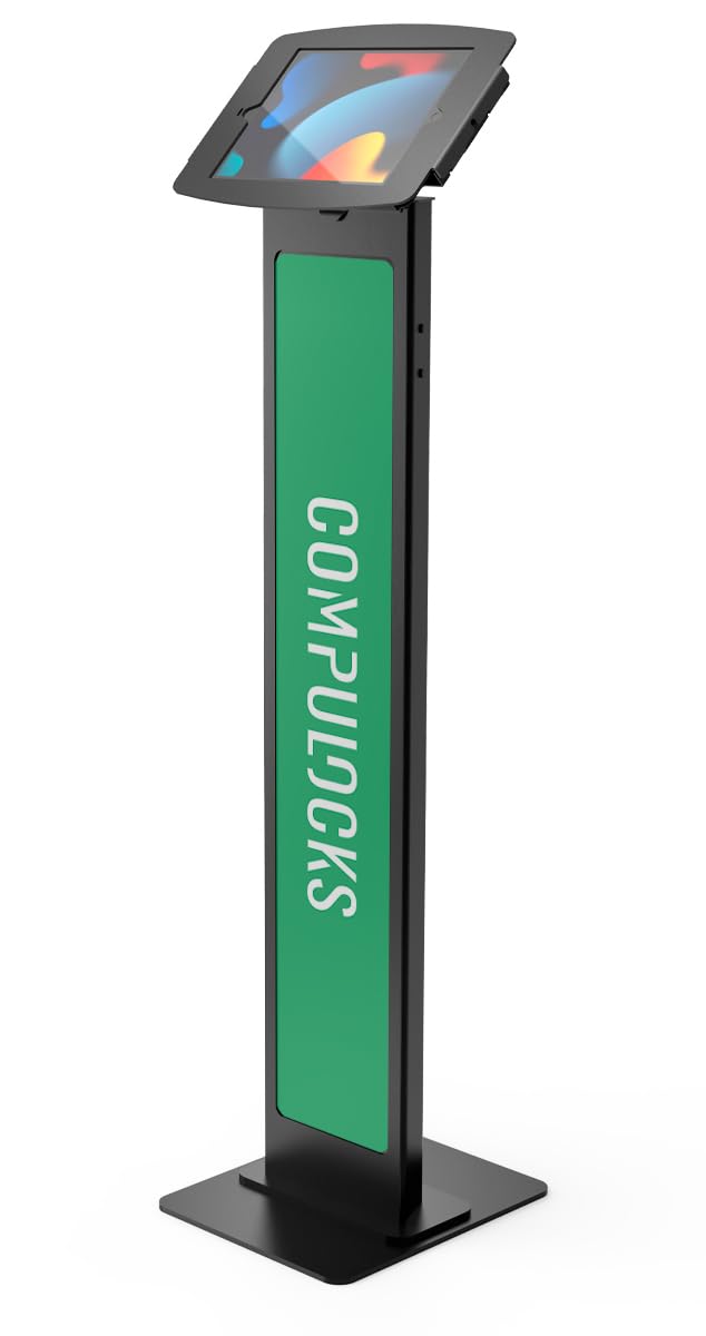Compulocks iPad 10.2 Space Enclosure Brandable Floor Stand - Black, Secure Tablet Floor Stand, Ideal for Secure Tablet Display f