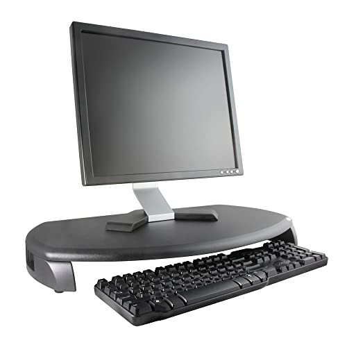 Kantek Desktop Computer Monitor Stand With Keyboard Storage, Mdf Wood Top, Holds Up To 80 Lbs, 23'' X 13.25'' X 3'', Black