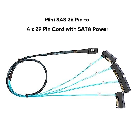 Cablecreation Mini Sas Cable With Sata Power(2Pack), Internal Mini Sas 36 Pin To 4 X 29 Pin Cord With Sata Power, Sff 8087 To Sf