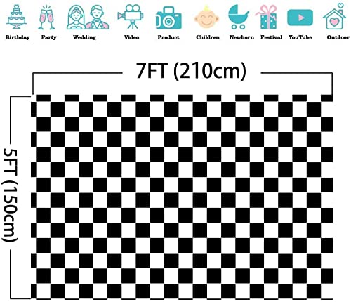 Cosplay Party Banner Checkered Flag Photography Backdrop Vinyl 7X5Ft Photo Background White And Black Racing Checker Texture Gri