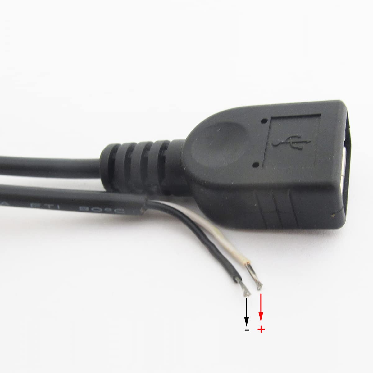 Elnone Short Charging Usb 2 Wire Pigtail Cable (4 Pack 12 Inch) 30Cm 22Awg 3A Black Usb Female 2 Wire Power Cable Pigtail Cord C