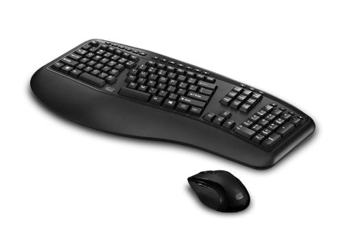 Adesso Wkb 1500Gb   Wireless Ergonomic Desktop Keyboard And Laser Mouse With Split Keys Design And Palm Rest For Comfort, Long B