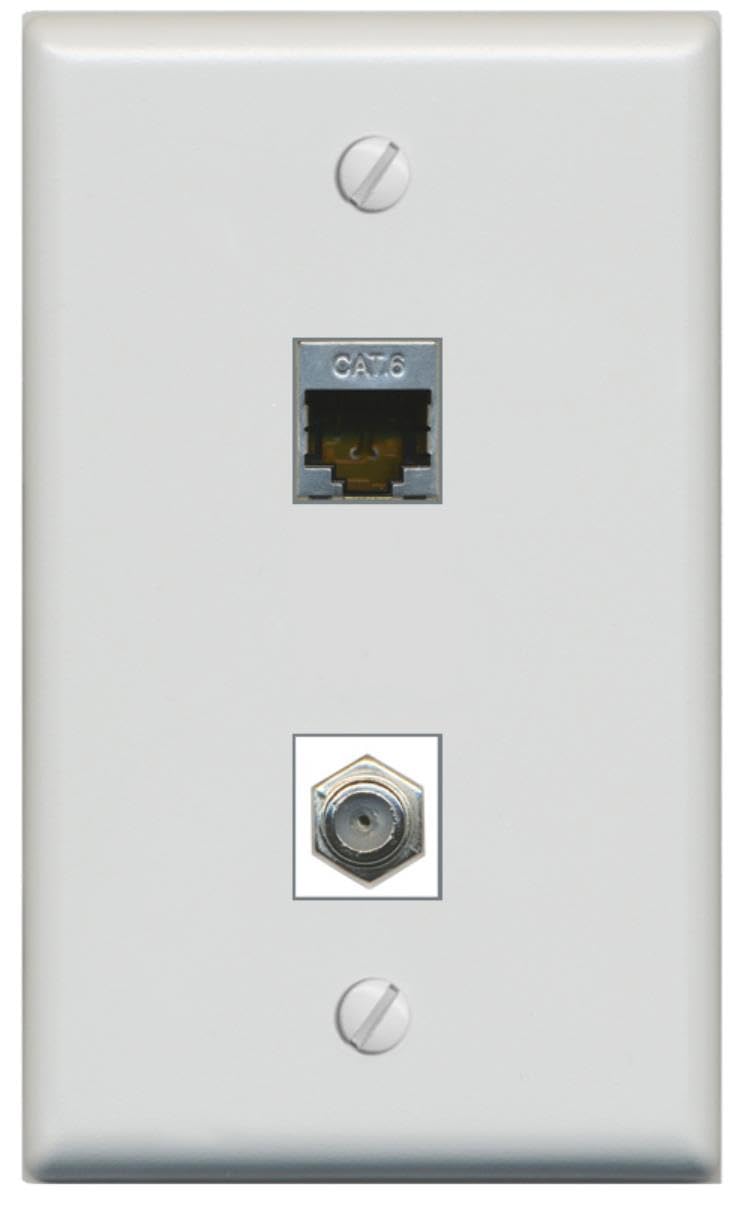 Riteav 1 Port Cat6 Shielded 1 Coax Wall Plate Flat Gray   Bracket Included