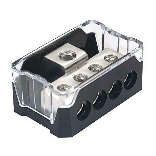 Vonsom 4 Way Power Distribution Block, 1X 0/2/4 Awg Gauge In / 4X 4/8/10 Gauge Out Amp Power Distribution Ground Distributor Connecting Block For Car Amplifier Audio Splitter 2 Pack