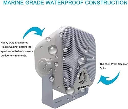 4'' Heavy Duty Waterproof Boat Marine Box Outdoor Speakers Surface Mounted For Skid Steer Atv Utv Rzr Golf Cart (White)