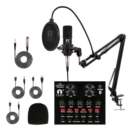Cezo BM 800 Condenser Microphone Kit Set with V8 Sound Card, Boom Arm Stand, Pop Shield Recording Studio Equipment Full Set with