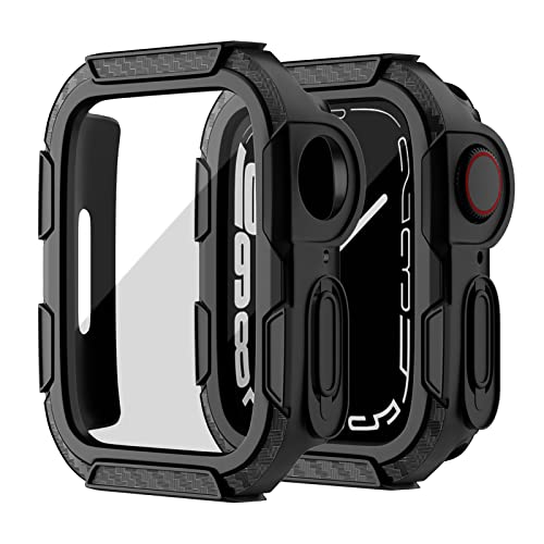 Edimens 2 Pack Rugged Case Compatible For Apple Watch 45Mm Series 8 / Series 7 With Tempered Glass Screen Protector, Military Ha