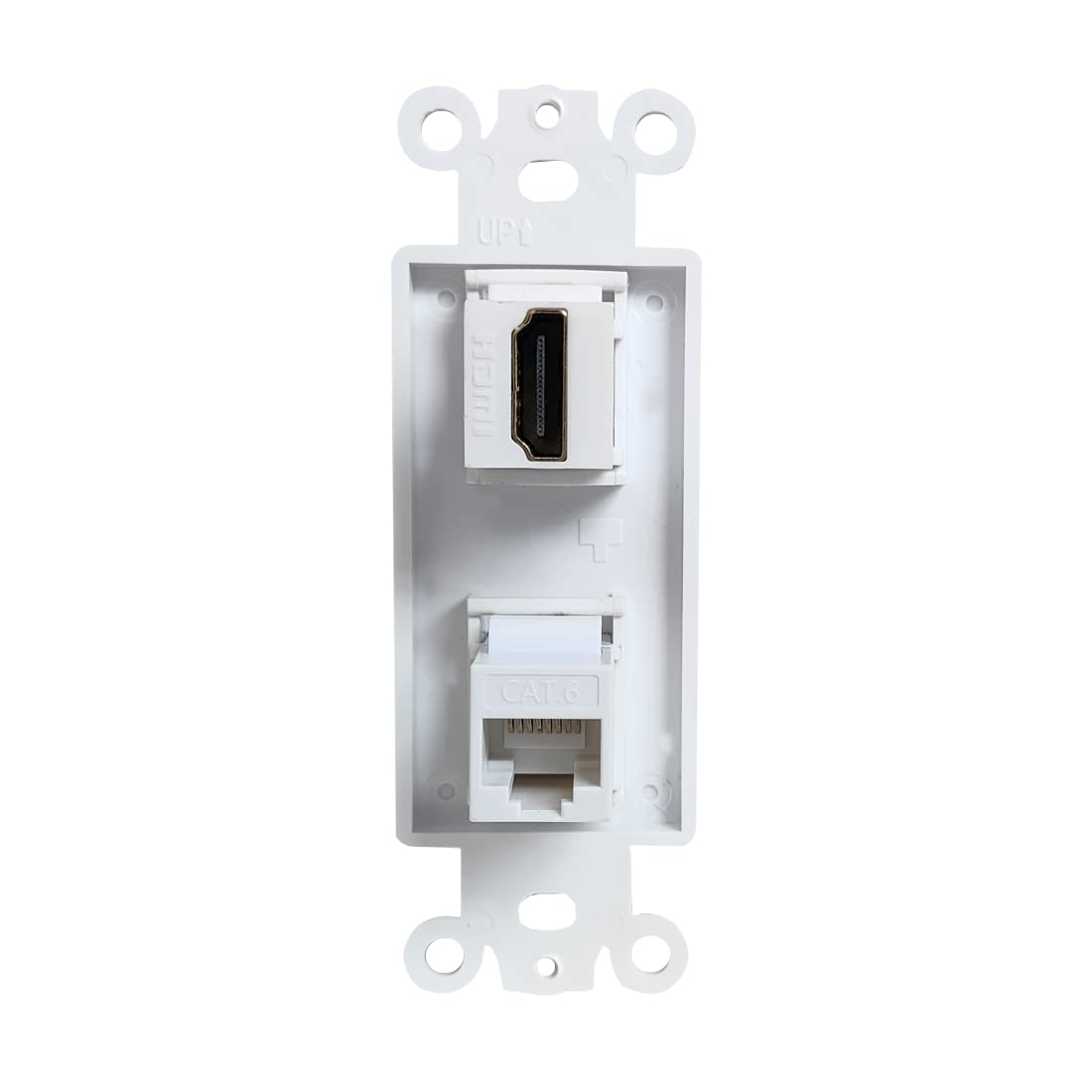 BUPLDET HDMI & Ethernet CAT6 Decora Insert Wall Plate, White, Plastic, Model CAT6HDMI-Insert