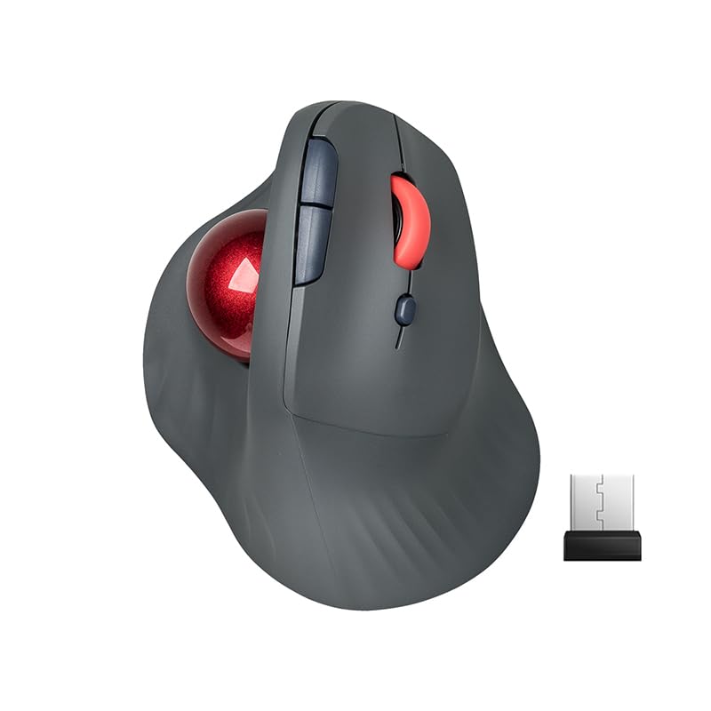 Dual Mode Wireless Vertical Computer Trackball Mouse, Ergonomic Bluetooth ThumbControl Mouse with Quiet Clicks Ergonomic Design