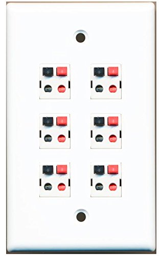 Riteav 6 Port Speaker Jack Single Gang Wall Plate For Home Theater   White
