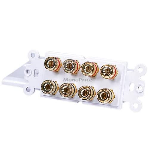 Moonrise Monoprice 103326 Banana Binding Post Two Piece Inset Coupler Wall Plate For 4 Speakers, White