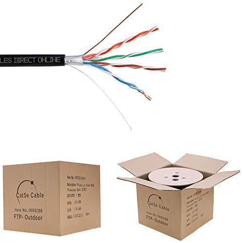 Cables Direct Online 1000Ft Cat5E Ftp Outdoor 24 Awg Cable Shielded Wire Solid Direct Burial Uv (1000Ft, Ftp)