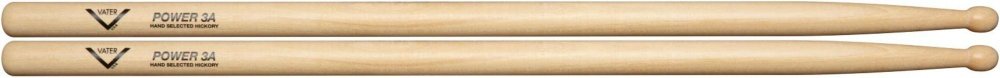 Vater 3A Power Wood Tip Hickory Drumsticks, Pair